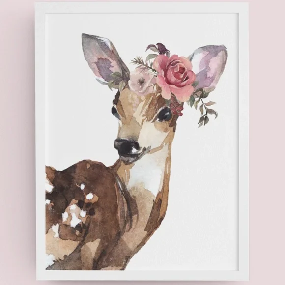 Wall Art Baby Deer Watercolor Illustration Print Poster UNFRAMED - Picture 1 of 9
